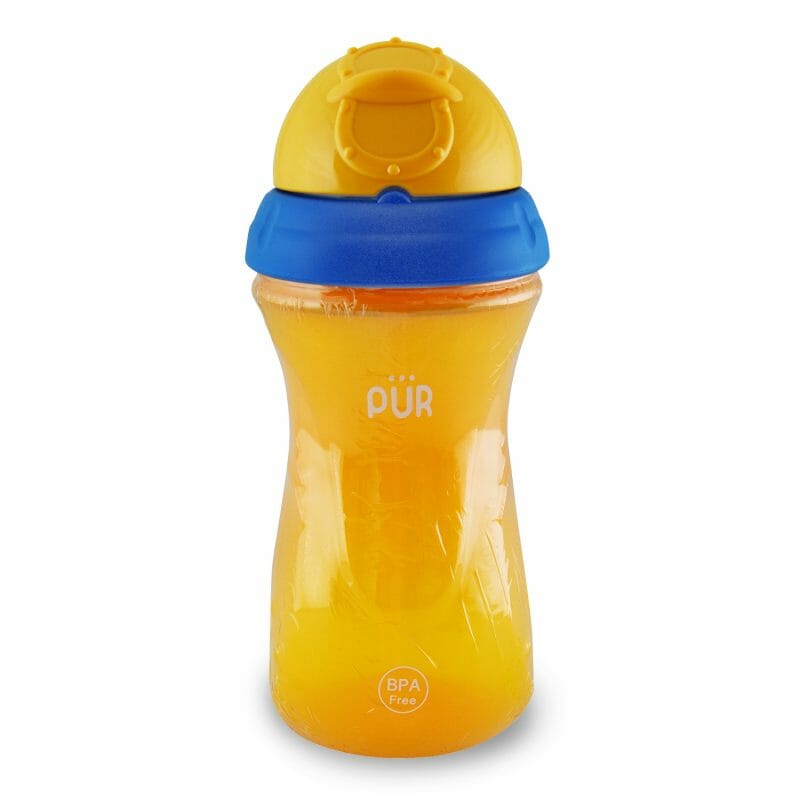 Pur – แก้วพร้อมหลอดดูด รุ่น Flip Flap ขนาด 8 ออนซ์ (สำหรับเด็ก 12 เดือน) สีส้ม, 2 ชิ้น