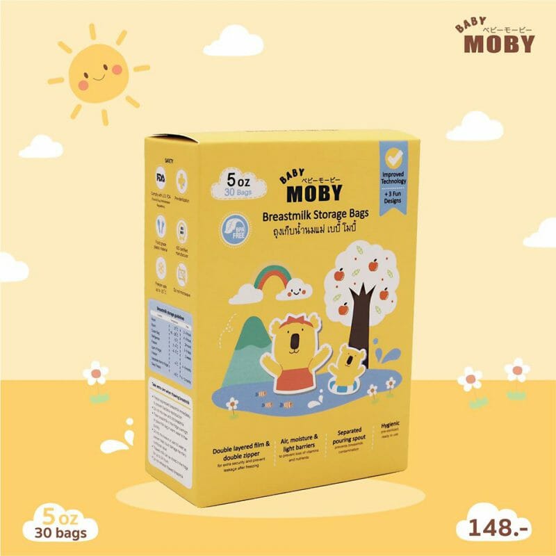 Baby Moby – เบบี้ โมบี้ ถุงเก็บน้ำนม 5 oz (บรรจุ 30 ใบ), 6 ชิ้น