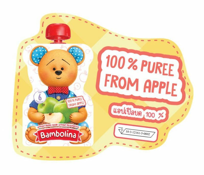 Bambolina  แอปเปิ้ลบด อาหารเสริมเด็ก 6 เดือน (90 กรัม), 6 ชิ้น