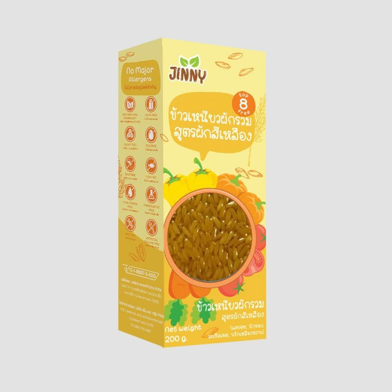 Jinny – ข้าวผักรวม สูตรผักสีเหลือง (8m+) บรรจุ 200 g., 3 ชิ้น